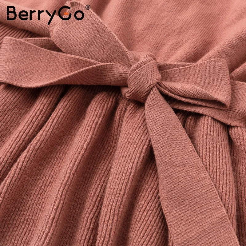 BerryGo сексуальный вязаный свитер с открытыми плечами и жемчужной баской Женский