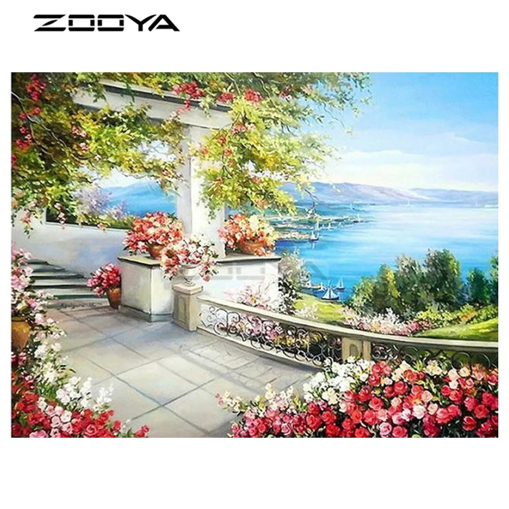

ZOOYA Diamond Painting Diy Square Diamond Painting Set Cross Stitch Gift Decoration Painting Unfinished Landscape Seaside F1165