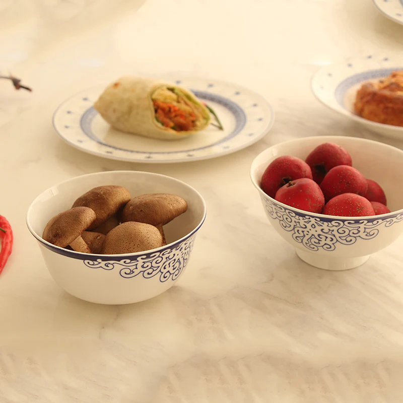 7 дюймовые синие глазированные украшения с цветочным принтом круглые тарелки и