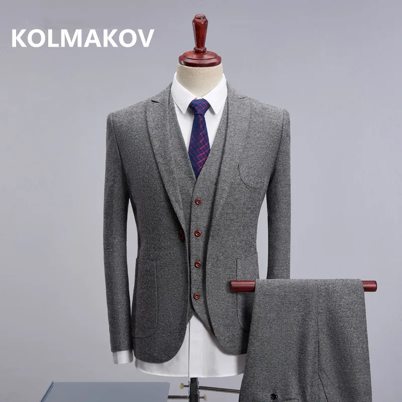 2021 Лидер продаж Весна KOLMAKOV Брендовые мужские костюмы Slim Fit Серый роскошный