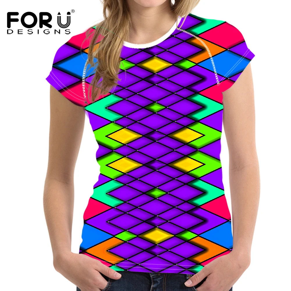 Модная женская Повседневная футболка FORUDESIGNS с цветным клетчатым принтом