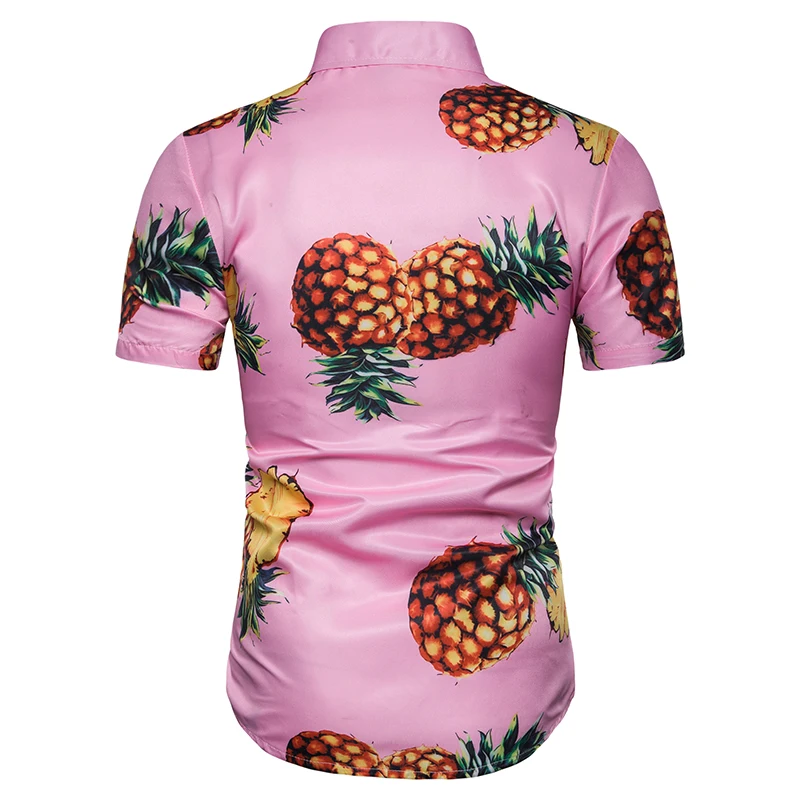 Covrlge Men's Summer Polyester 3D Pineapple Fruit Print Beach Shirt Turn-down Collar Short-sleeved Single Breasted Shirts MCS086