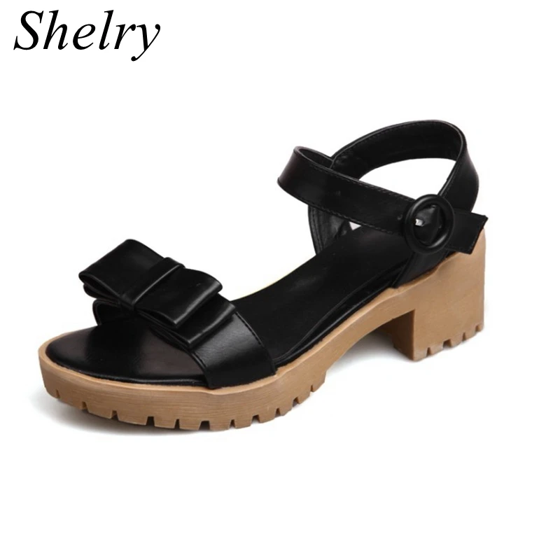 Сандалии женские летние 2017 мягкая кожа толщиной высокие каблуки высокой