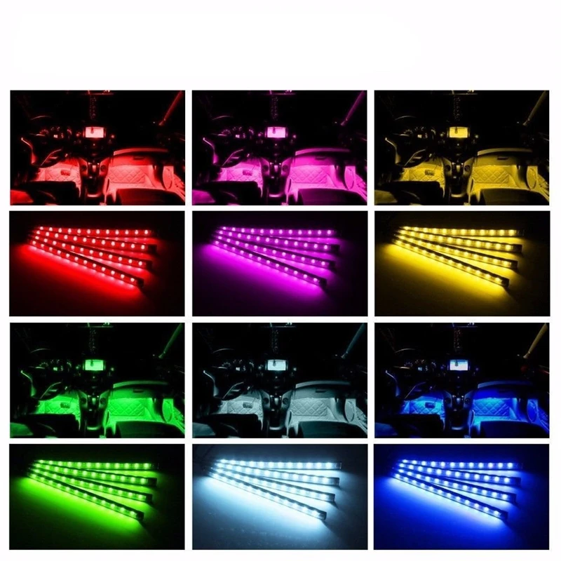 KEYECU 4x 7 цветов 12LED Автомобильные светодиодные интерьерные декоративные полосы