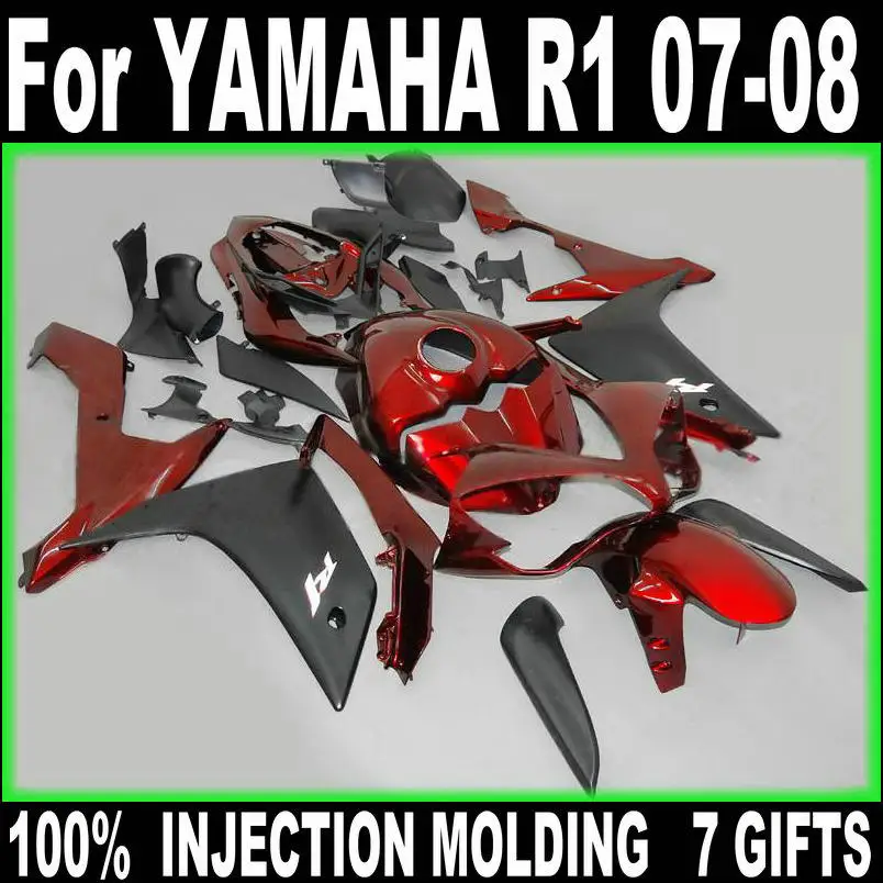 Комплект обтекателей под давлением для Yamaha YZF R1 07 08 винно-красные черные