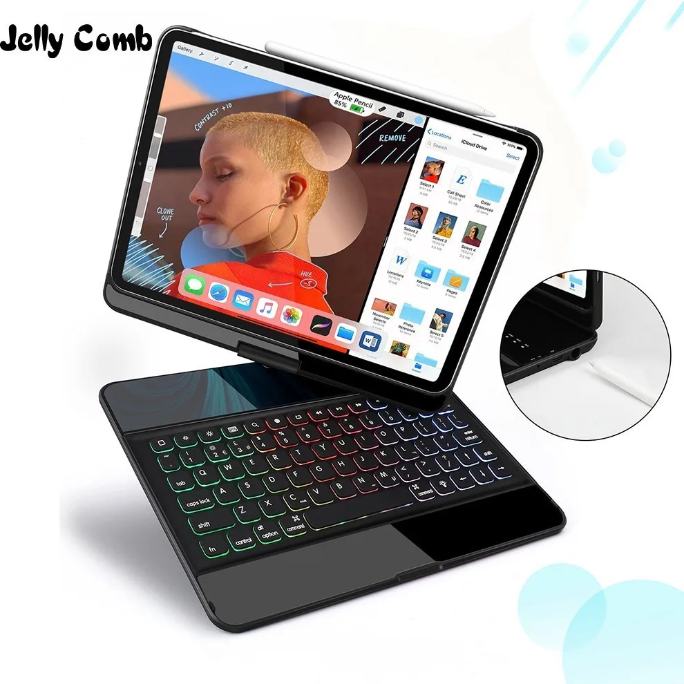 Jelly Comb, беспроводной Чехол для iPad, клавиатура для iPad Pro 12,9, защитный 7 цветов, клавиатура Buletooth с подсветкой и держателем для карандашей