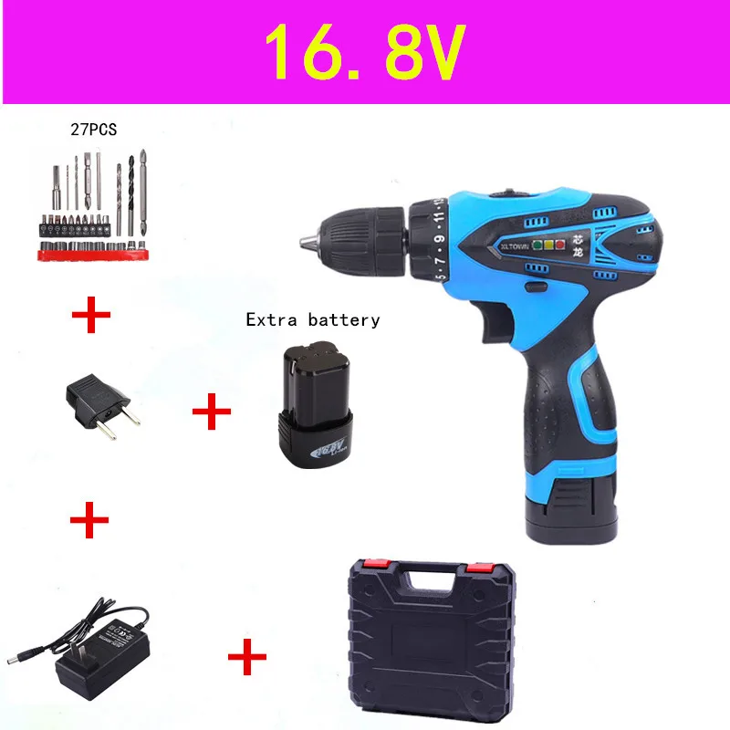 16.8V C XLTOWN 12/16. 8/21v многофункциональная электрическая отвертка с 2 Батарея Перезаряжаемые литий Батарея электрическая отвертка инструменты - Цвет: 16.8V C