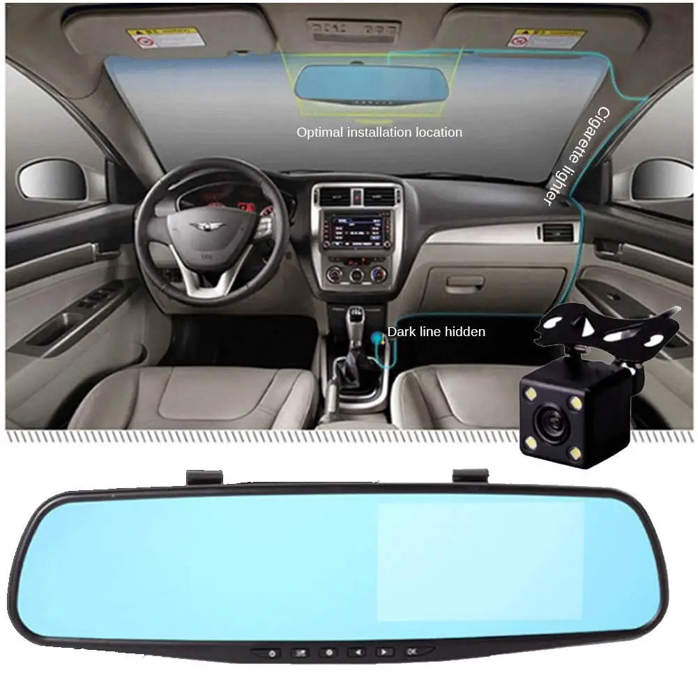 

170 Degrees Wide-angle Rearview Mirror Driving Recorder 4.3-inch 1080P Dual Lens Reversing Image Parking Monitoring Integrated