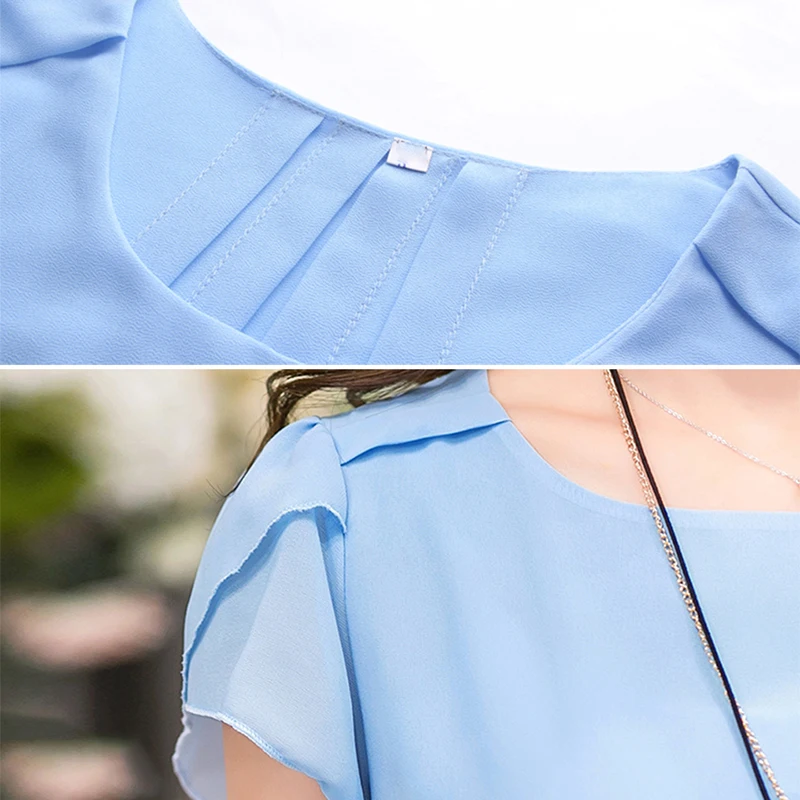 2018 new women Summer Chiffon Blouses O-neck Large size Short Sleeve Shirts Solid Color Casual Style Women Blouse Tops WKM561 |