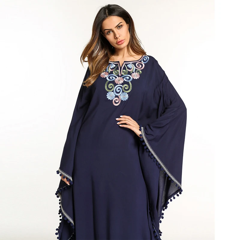 Повседневное Boho Плюс Размеры Макси платье Для женщин хлопок вышивка кафтан