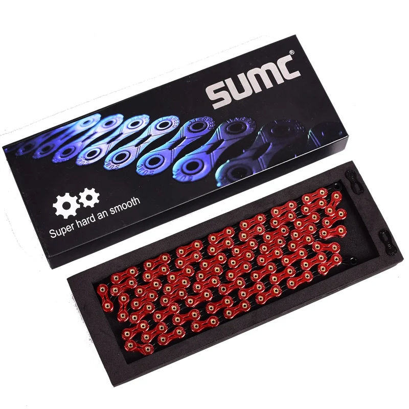 SUMC SX11SL велосипедные цепи 116L 11 цепь для скоростного велосипеда с MissingLink для Mountain/стержень запчасти для велосипеда оригинальной коробке - Цвет: 11SL red black