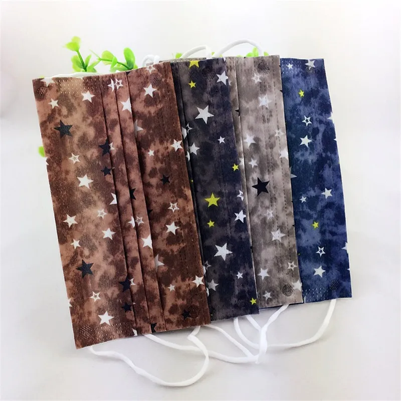 10 шт унисекс маска для рта 3-слойная Печать Нетканые анти-противотуманные