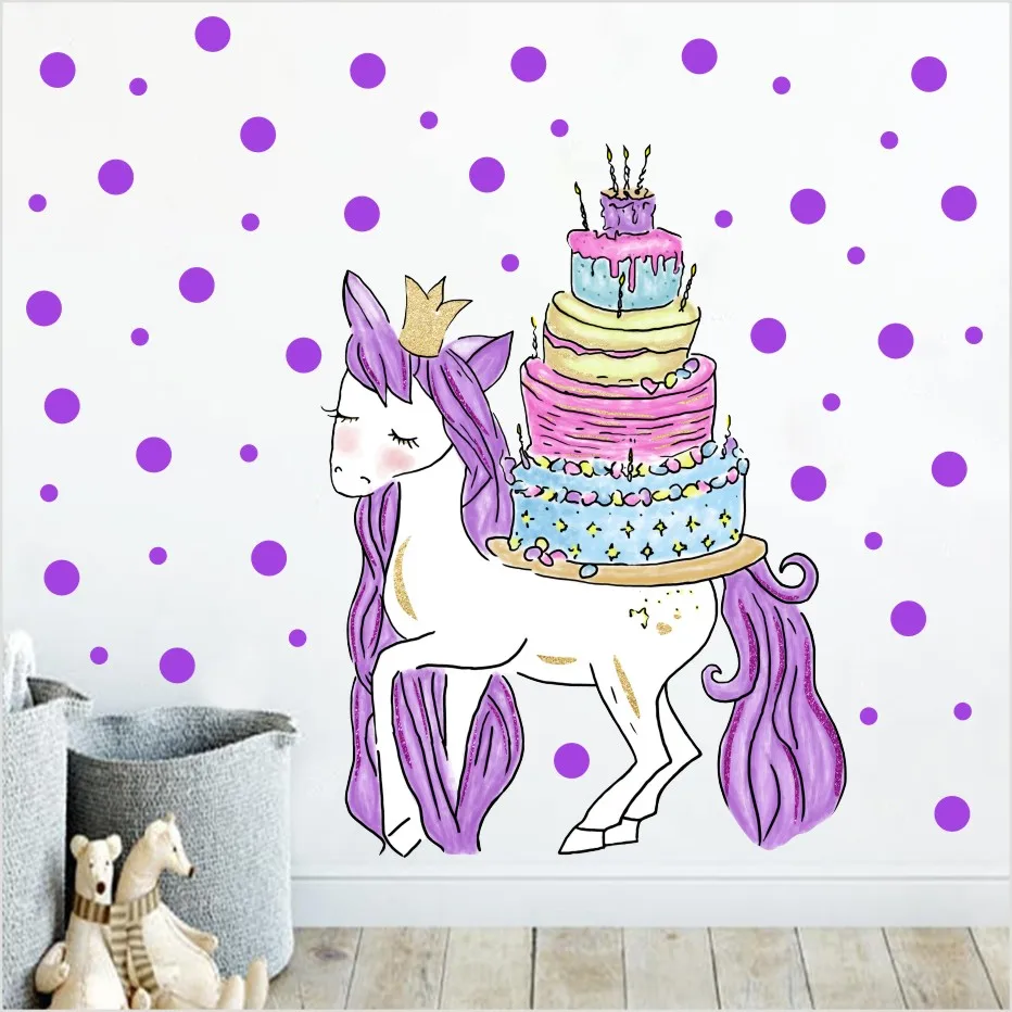 Волшебный цвет подарок с Unicorn коробка день рождения торт стикер на стену для