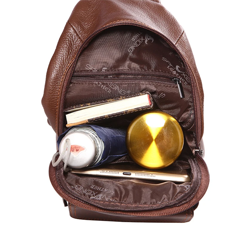 

Men Cross Body Back Pack Fashion Single Rucksack Day Pack Shoulder Messenger Bag Natural Genuine Leather Male Cowhide Chest Bags