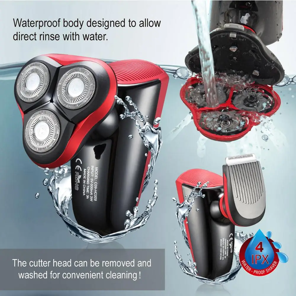 Электробритва Wmark для лысеющей головы, полировки волос, удаления женских волос USB-заряжаемая бритва с 3 лезвиями, моющаяся.