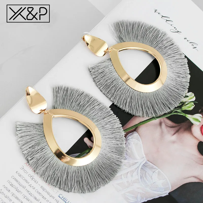 Gray 1 X& P модные богемные серьги с большими кисточками для женщин трендовые массивные крупные висячие серьги с бахромой Za Pendientes ювелирные изделия - Окраска металла: Gray 1