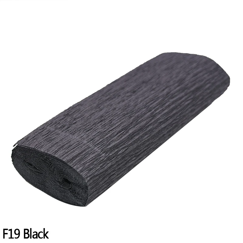F19 Black 250cm*10/15/25/50 cm Crinkled Crepe Paper Gifts Flower Wrapping Wedding Festive Party Decoration DIY Fold Scrapbooking Crafts - Color: F19 Black