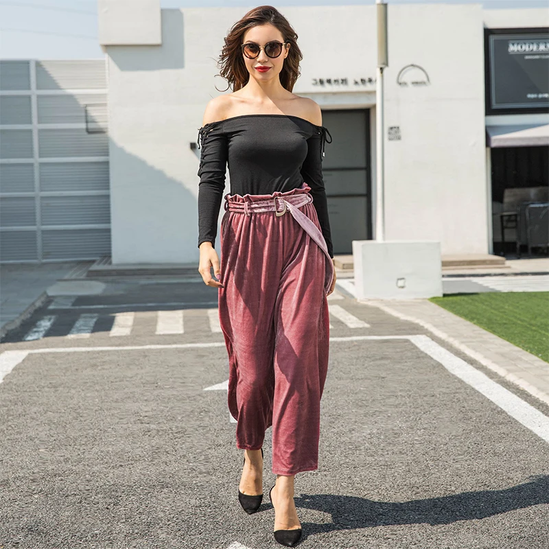 Брюки JYSS женские с завышенной талией модные уличные брюки широкими штанинами в