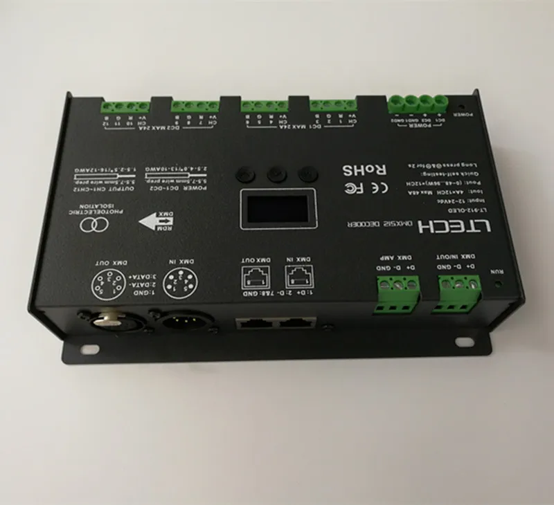 LTECH LT-912-O светодиодный Светодиодный контроллер dmx декодера DC12-24V вход 4A* 12CH 12 выходной канал RGB/RGBW светодиодный контроллер XLR-3/RJ45