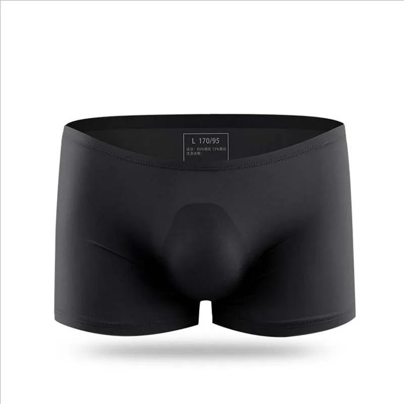 Мужские брендовые шорты-боксеры, сексуальное нижнее белье, ice silk Cueca Masculina Hombre Slips Ropa Interior, домашнее нижнее белье, мужские боксеры с мешочком для пениса - Цвет: U138 black
