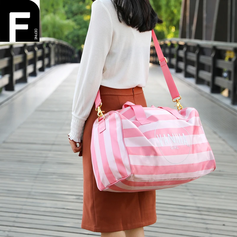 Striped Weekend Travel Bag with Shoes Compartment Large Capacity Fashion Overnight Handbags Women Luggage Shoulder Bags | Багаж и сумки