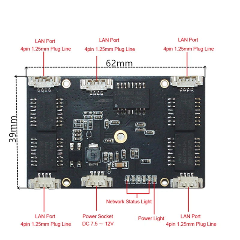 

ANDDEAR Customized industrial 5 port 10/100M unmanaged network ethernet switch 12v pcba 5/6 civil grade in module network switch