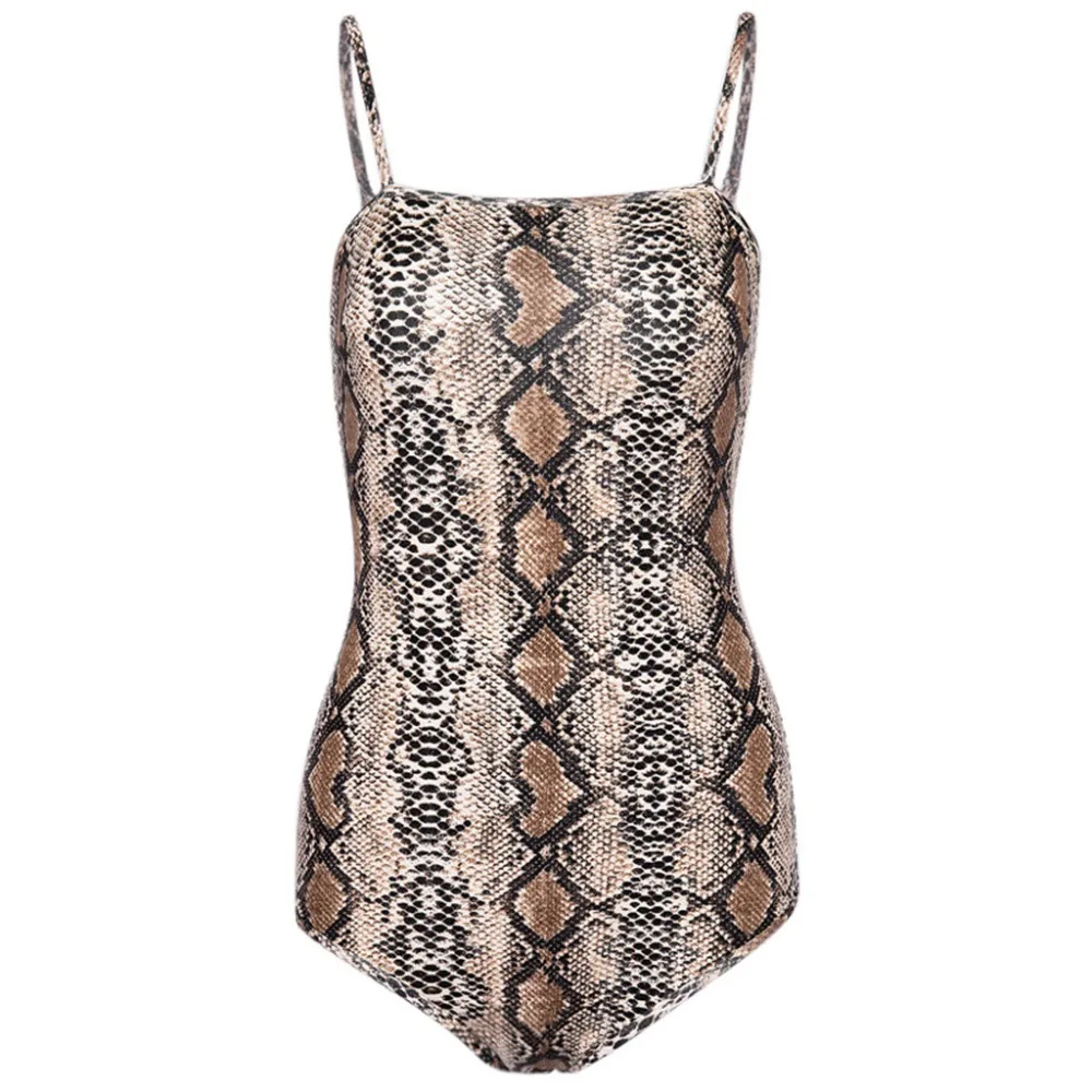 LNCDIS Fashion Women Snake Skin Print Backless Stretch Camis Straps one piece Bodysuit body femme combinaison 2019 | Женская одежда