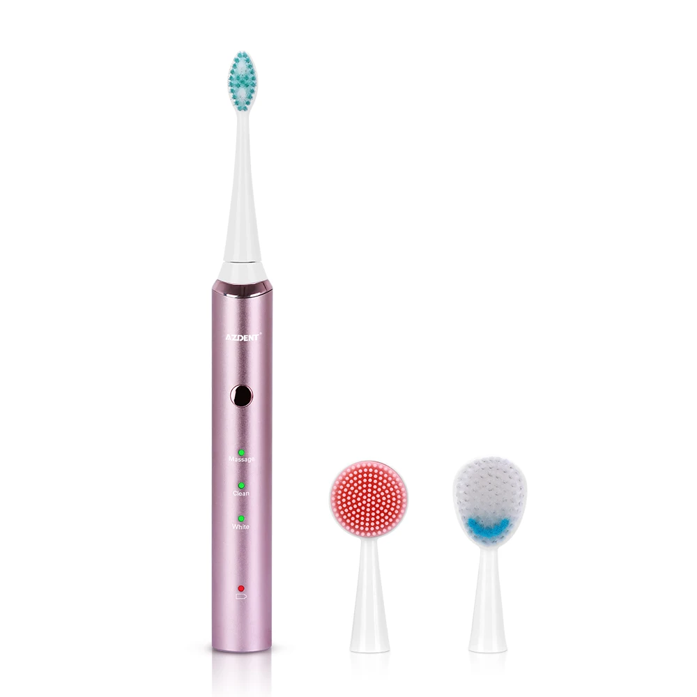 1 set pink AZDENT Новая 3 режима электрическая зубная щетка USB перезаряжаемая звуковая зубная щетка для взрослых+ 3 сменные головки очиститель зубов водонепроницаемый - Цвет: 1 set pink