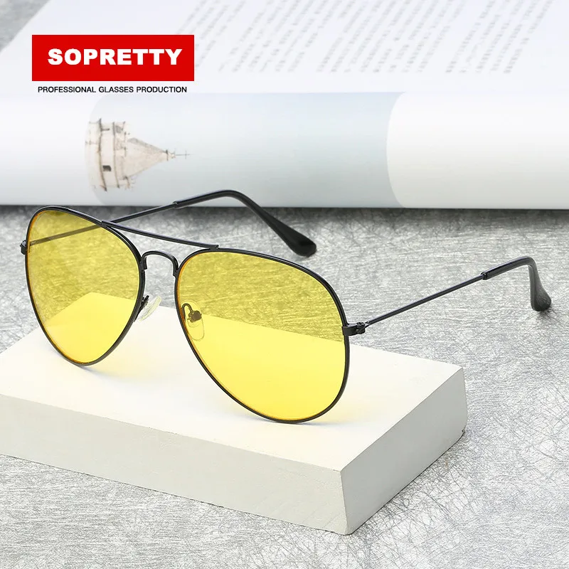 Sopetty, очки пилота ночного видения, антибликовые солнцезащитные очки для мужчин, Авиатор, женские очки, очки, UV400, солнцезащитные очки, водительские очки, SO3026 - Цвет оправы: BLACK