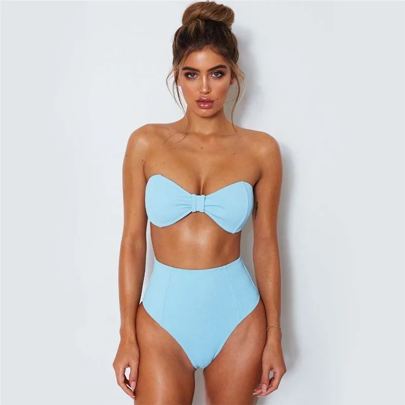 2019 микро бикини с узлом сексуальный однотонный купальник пуш ап топ труба