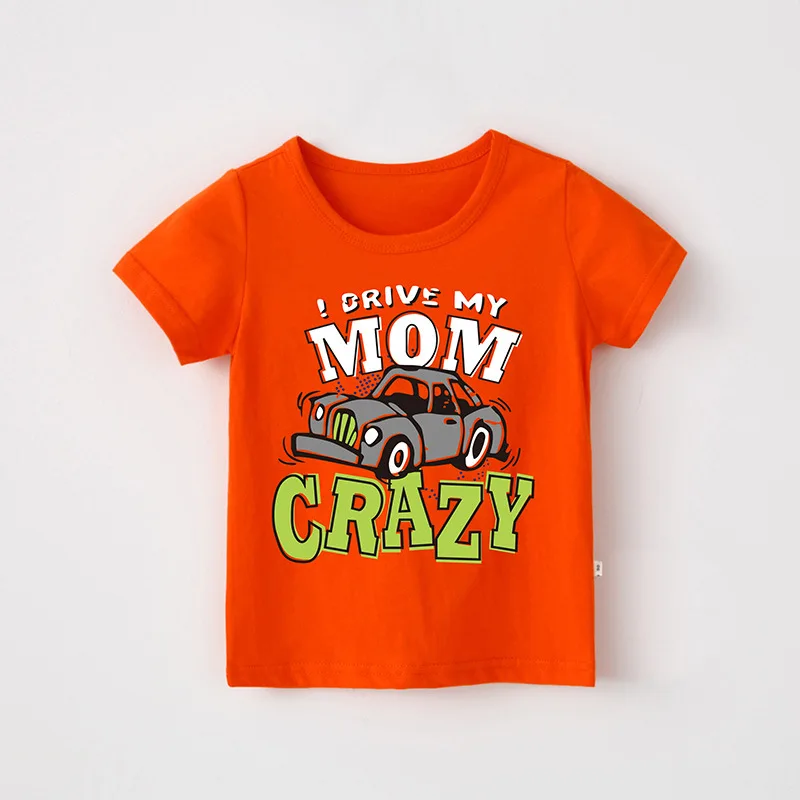 Футболки унисекс с мультяшным автомобилем хлопковая Футболка с круглым вырезом для мальчиков, Повседневная дышащая летняя одежда для маленьких девочек от 18 месяцев до 8 лет