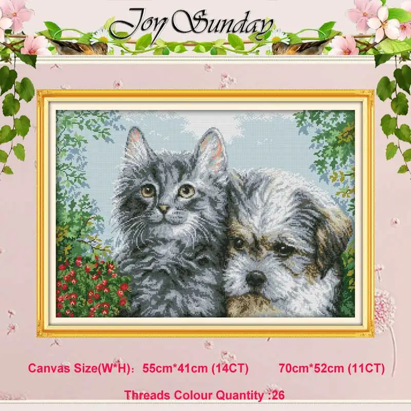 Kitten and puppy Набор для вышивания крестиком "сделай сам", DMC, китайский Набор для вышивания крестиком, вышивка, домашний декор, 11 карат - Цвет: Kitten and puppy
