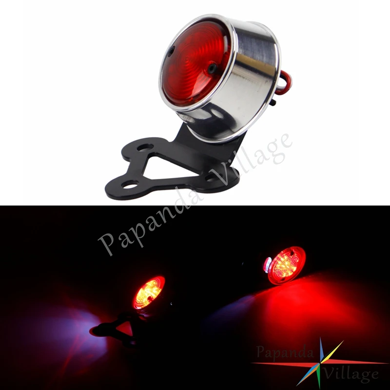 

Polish Motorcycle 12V Brat Style Ribbed LED Rear Vintage Tail Light Running Brake Light for Harley Chopper Cafe Racer Custom