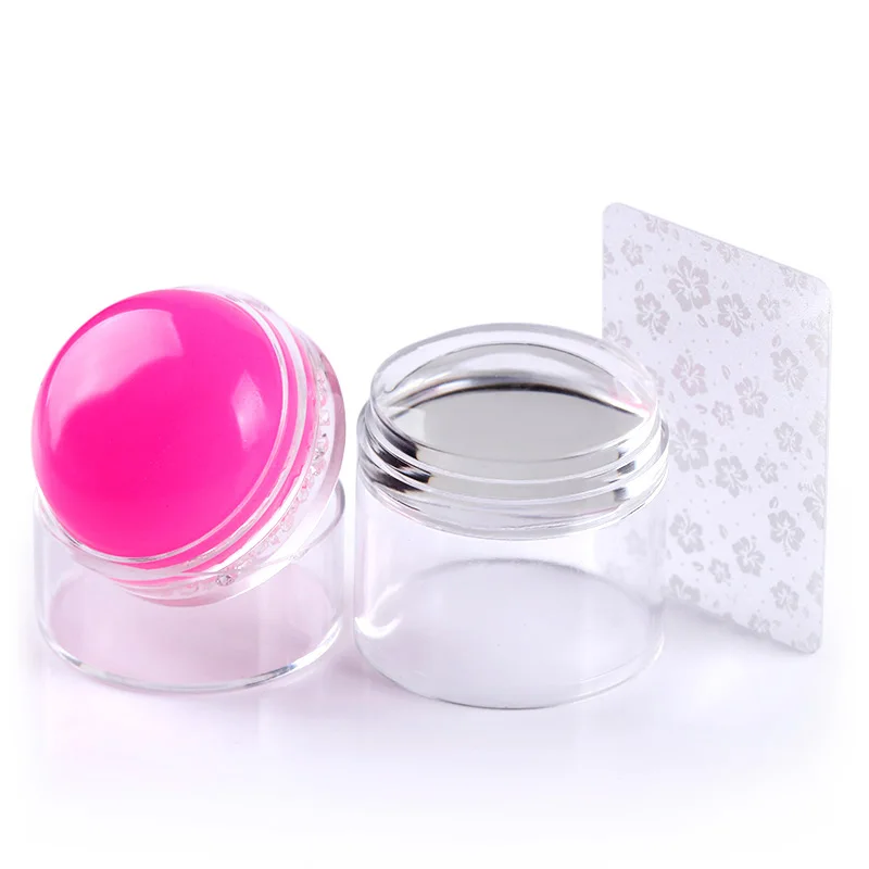 1 Pc Dual-ended Clear White Jelly Stamper Silicone with Rhinestone Nail Art Stamper with Scraper Nail Tool