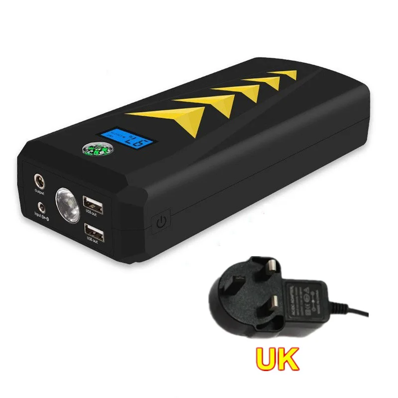 UK Plug 24000 мАч автомобильный пусковое устройство 800 а пиковый портативный автомобильный усилитель батареи перемычка с двумя смарт-портами зарядки светодиодный фонарик SOS - Цвет: UK Plug