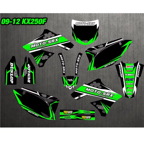 Design 1 Гоночная команда индивидуальные Обтекатели графика наклейки для Kawasaki KX250F KXF250 2009 2010 2011 2012 персональный деко Комплект - Цвет: Design 1