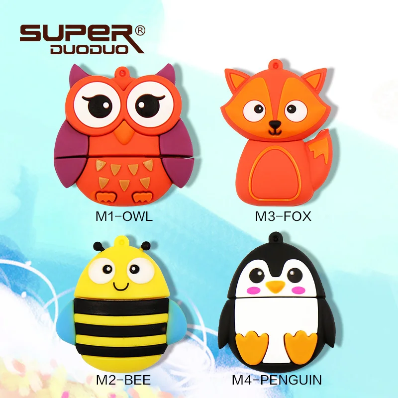 Дешевый usb-накопитель с рисунком Совы/пчелы/лисы/Penguim, 4 ГБ, 8 ГБ, 16 ГБ, 32 ГБ, 64 ГБ, 128 ГБ