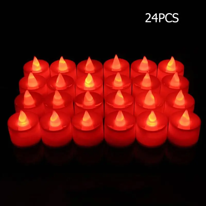 Round Red 24 шт. в форме сердца/круглый светодиодный свечи на батарейках моделирование мигающий чай свет День рождения Свадебные украшения - Цвет: Round Red