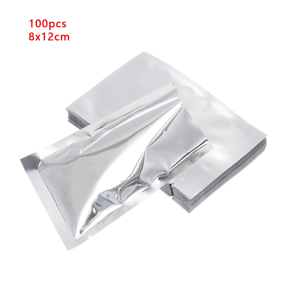 100pcs 8x12cm 100 шт серебряное тепловое уплотнение алюминиевой фольги вакуумные пакеты пищевая сумка для хранения на кухне принадлежности бытовые инструменты для дома - Цвет: 100pcs 8x12cm