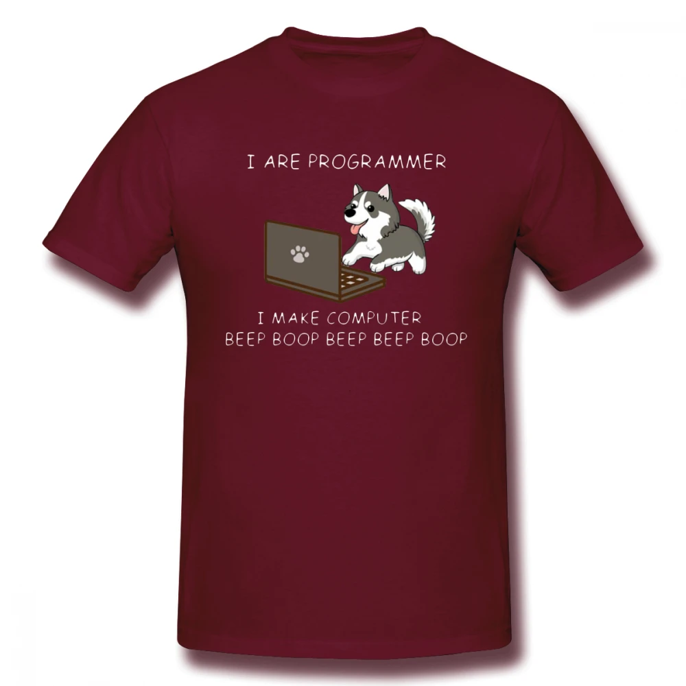 Мужская футболка с надписью «I Am Programmer I Make Computer Beep Boop Husky», новинка, Homme Guy, 4XL, 5XL, 6XL, хлопковые футболки с круглым вырезом и короткими рукавами для мальчиков - Цвет: Коричневый