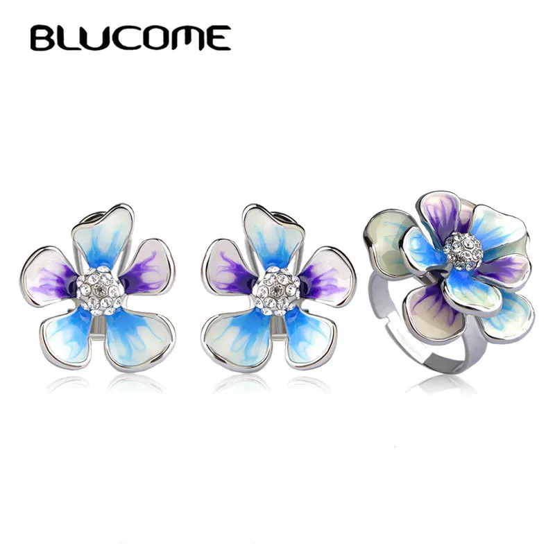 Женский ювелирный комплект из кольца и серёг Blucome золотистый сережек-гвоздиков с