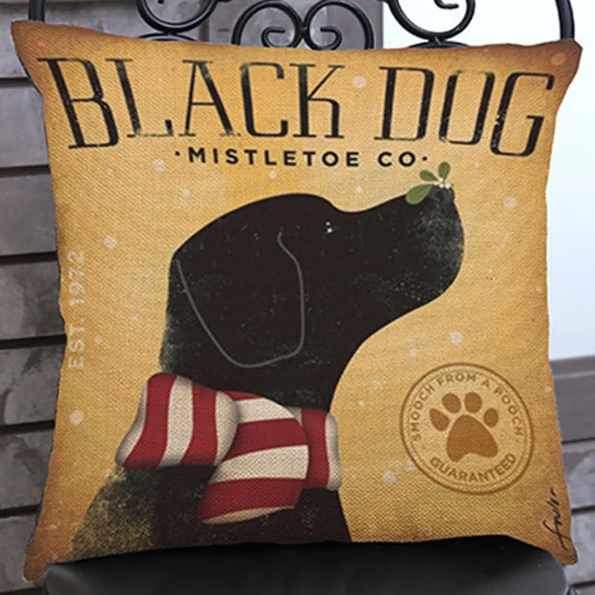 Ретро ностальгическая черная подушка для дивана с принтом собаки искусственная