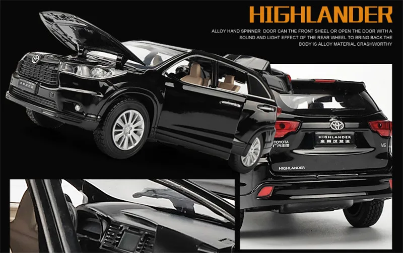 1:32 Сплав TOYOTA Highlande масштаб литые под давлением машинки модель металлическая Игрушечная машина 6 дверей открытый вытяжной задний звуковой светильник автомобиль детские игрушки для детей
