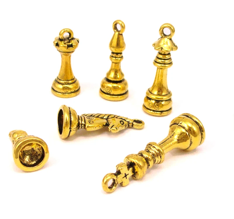 8 комплектов (48 шт.)-шармы в виде шахматных изделий антикварные золотые подвески