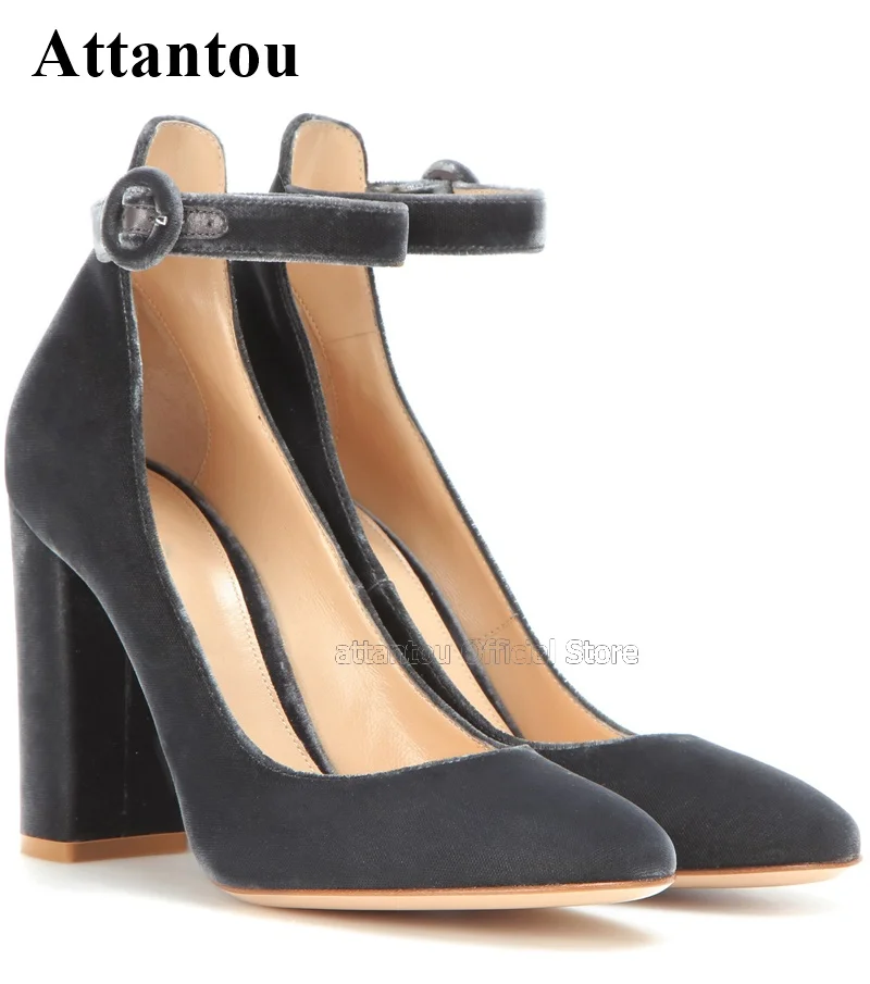 Pontas do Dedo do pé de Luxo as Mulheres Sapatos de Camurça Designer de Tiras Moda Vestem Tornozelo Hig Salto Chunky Praça Bombas Mulheres se no