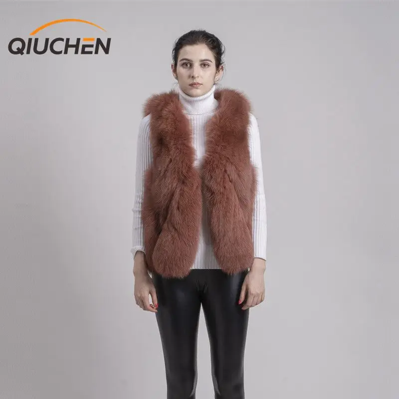 QIUCHEN PJ1810 Новое поступление женский зимний пушистый жилет из натурального Лисьего меха короткий жилет пальто из натурального Лисьего меха