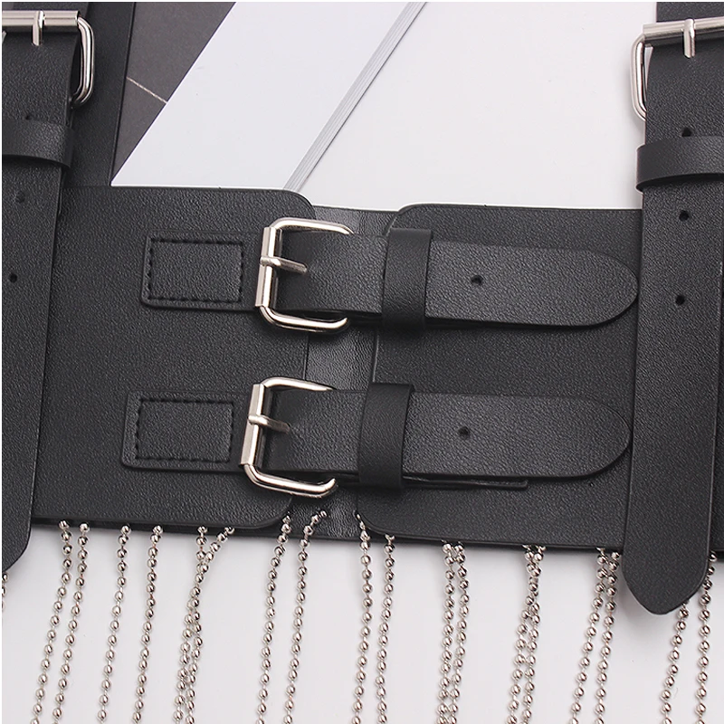 2019 hot new Silver Chain Body Bondage Tassel Belt Faux Leather causal Corset female Harness Waist Straps Suspenders Belts | Аксессуары