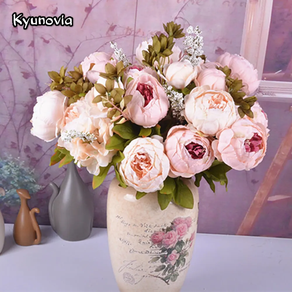 Kyunovia Artificial Flowers Vintage Champagne Blush Peony Silk for DIY Rustic Bridal Bouquet Wedding Home Party Deco H03 | Дом и сад
