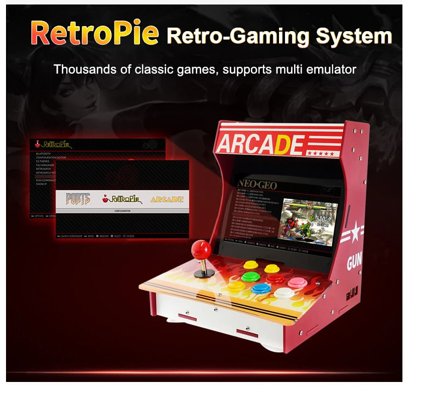 Arcade-101-1P, домашняя аркадная игровая консоль, игровой коврик, шапка с 10,1 дюймовым ips экраном, поддержка USB, геймпад для Raspberry Pi 3B/3B