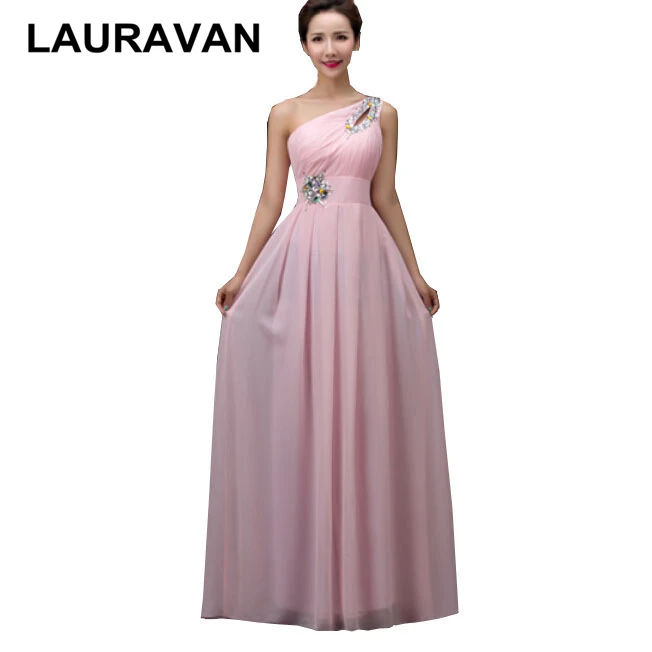

damas de bride long chiffon hot pink red green blue color one shoulder prom dresses woman robes sister of bride dress gown